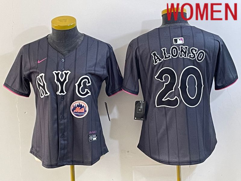 Women New York Mets #20 Alonso Black City Edition 2024 Nike MLB Jersey style 2